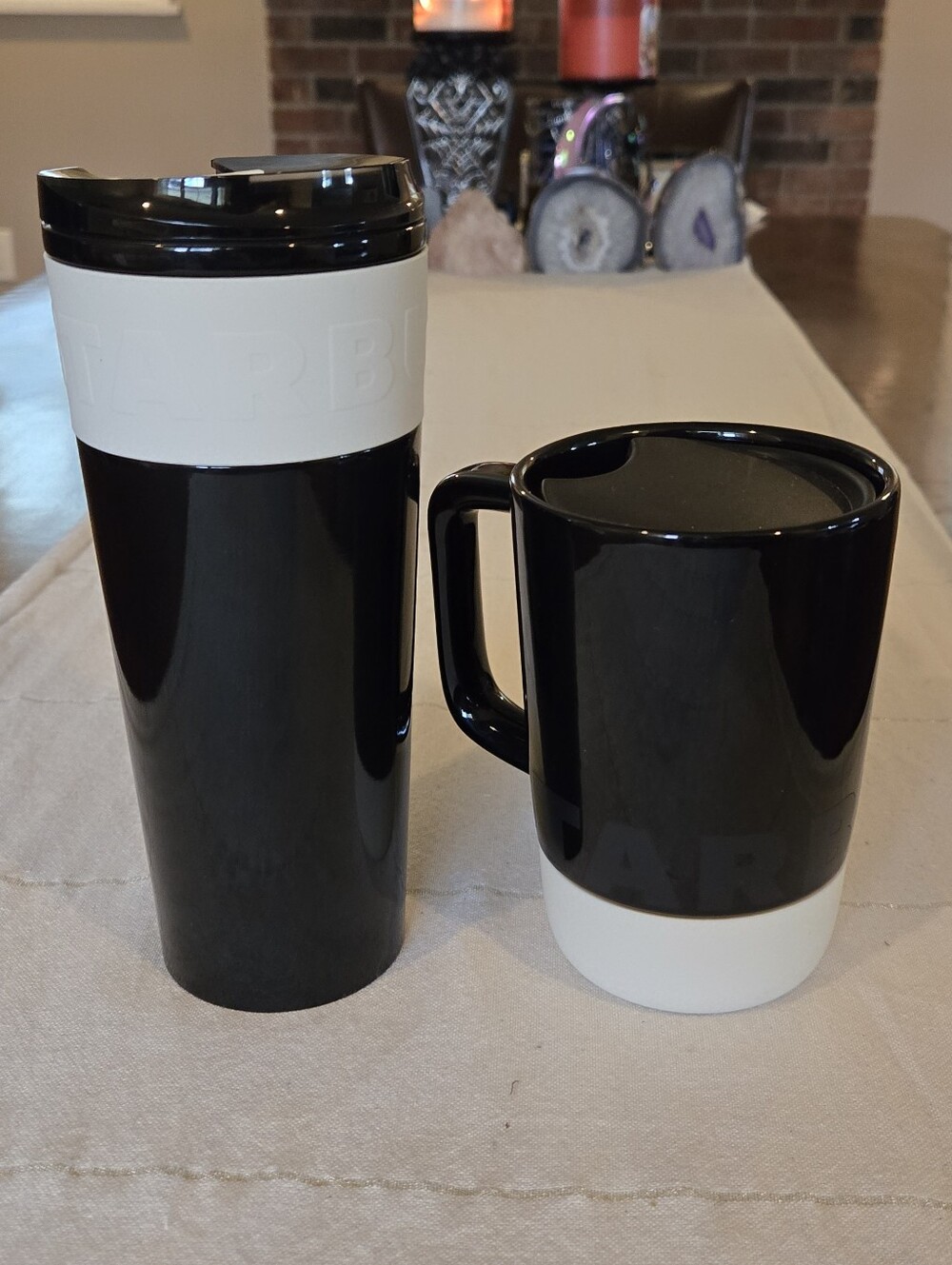Starbucks Black & White Piano 16oz Travel Tumbler w/ Lid + 14oz Ceramic Mug Set